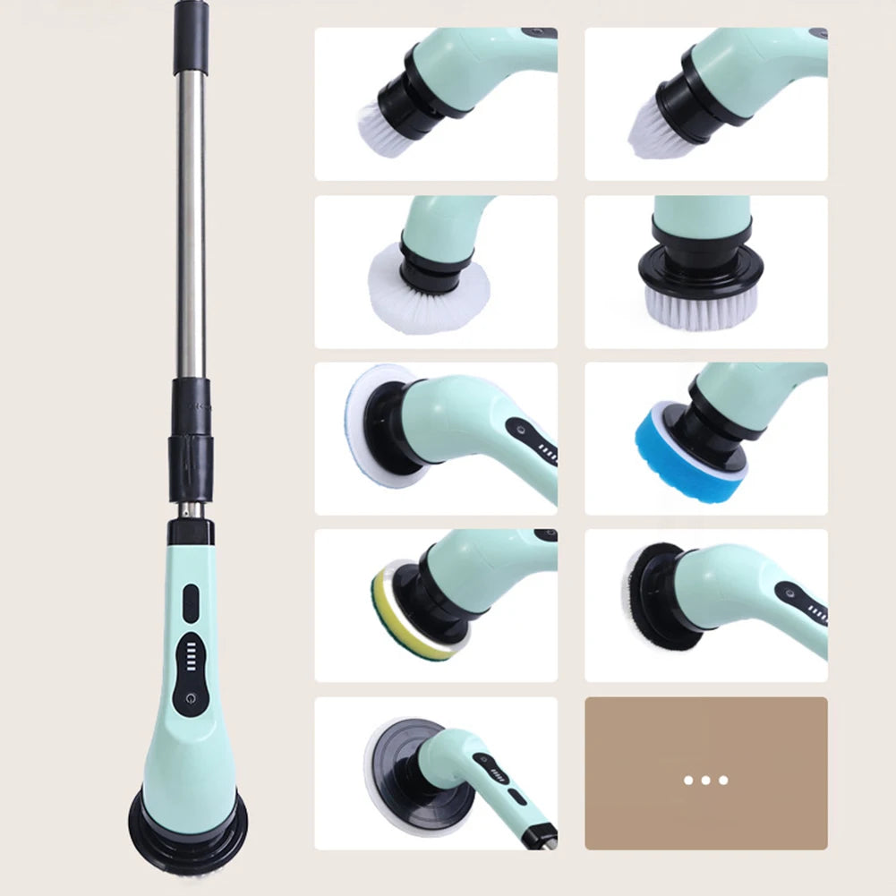 Electric Cleaning Brush with Brush Heads Electric Spin Cleaning Scrubber Household Cleaning Tools Kitchen Bathroom Cleaning