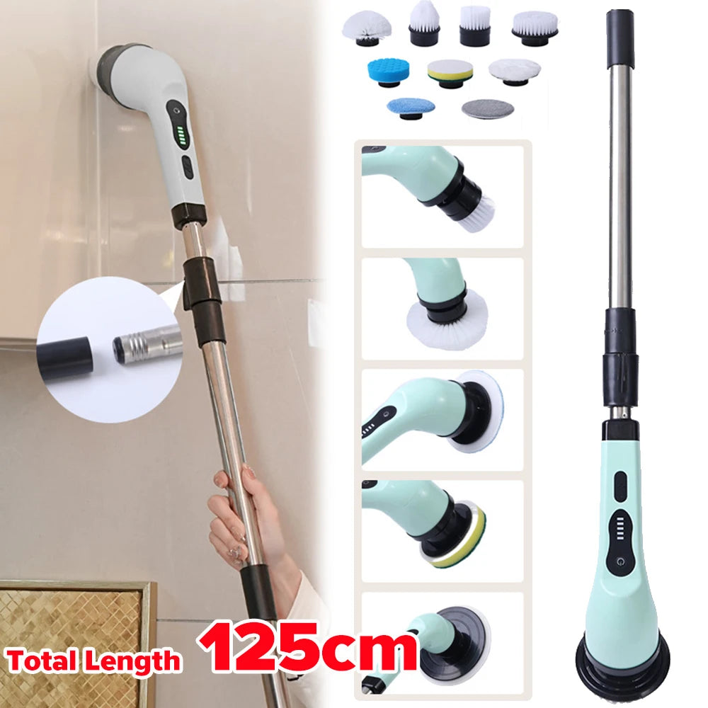 Electric Cleaning Brush with Brush Heads Electric Spin Cleaning Scrubber Household Cleaning Tools Kitchen Bathroom Cleaning